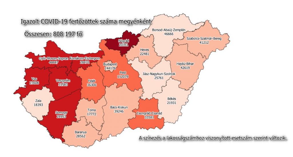 Igazolt COVID-19 fertőzöttek száma Magyarországon